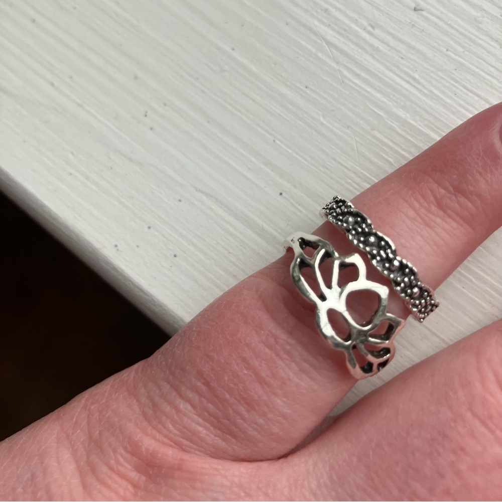 Boutique Silver Plated Lotus Boho Stackable Ring Set